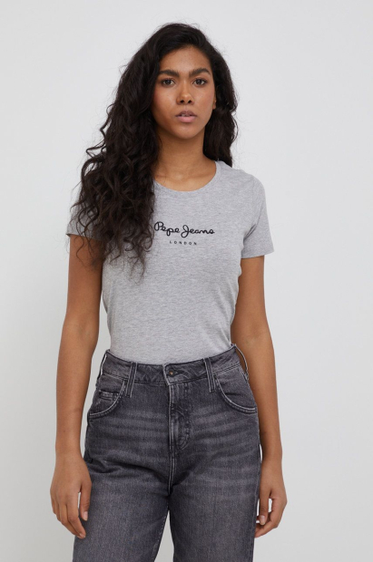 Женская футболка Pepe Jeans London с логотипом 1159790714 (Серый, XS)