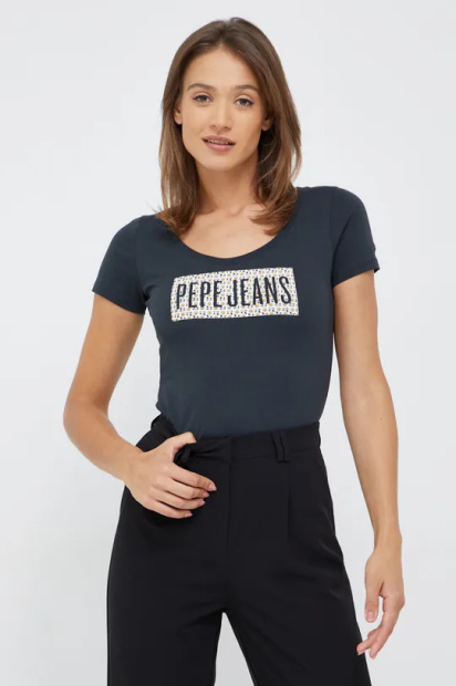 Женская футболка Pepe Jeans London с принтом 1159786562 (Черный, XS)