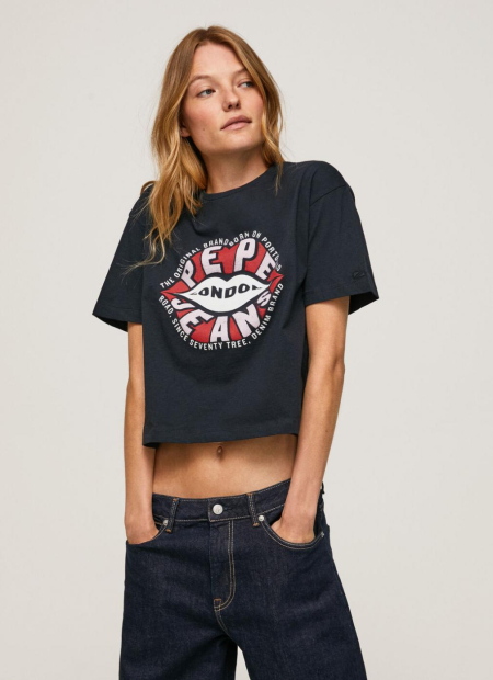 Жіноча укорочена футболка Pepe Jeans London з принтом оригінал