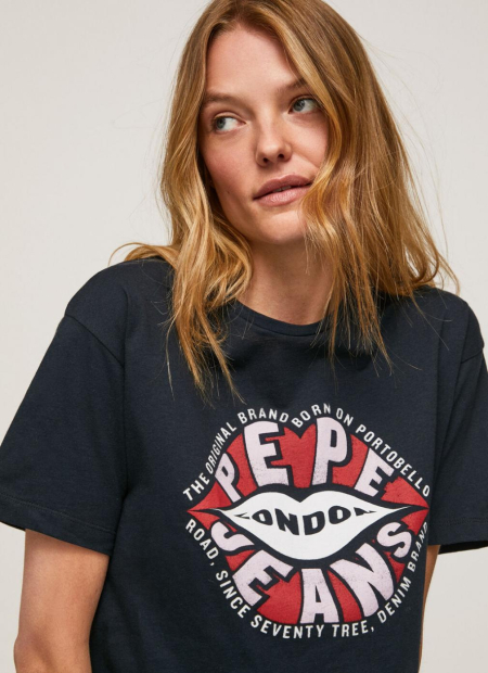 Женская укороченная футболка Pepe Jeans London с принтом 1159786567 (Синий, XL)