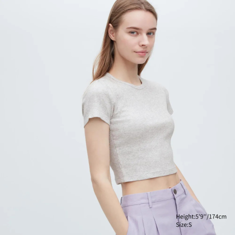 Укорочена футболка UNIQLO в рубчик оригінал