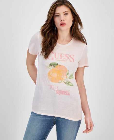 Жіноча легка футболка GUESS з малюнком 1159796354 (Рожевий, XS)