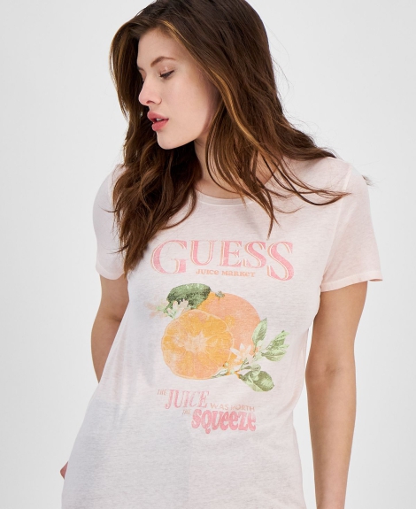 Жіноча легка футболка GUESS з малюнком 1159796354 (Рожевий, XS)