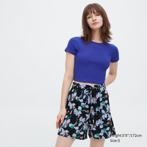 Укороченная футболка UNIQLO в рубчик 1159793638 (Синий, XXL)