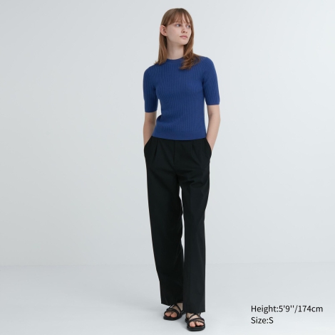 Вязаная футболка UNIQLO из шерсти мериноса 1159799349 (Синий, XS)