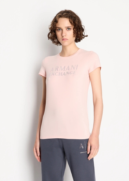 Жіноча футболка Armani Exchange зі стразами 1159806023 (Рожевий, XS)