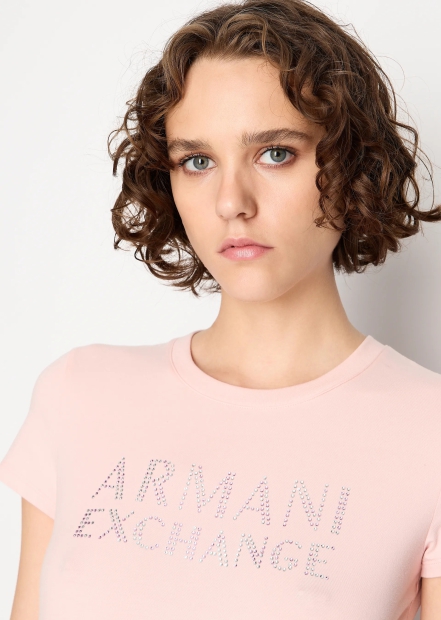 Жіноча футболка Armani Exchange зі стразами 1159806023 (Рожевий, XS)