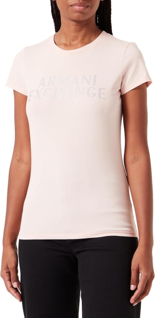 Женская футболка Armani Exchange со стразами 1159802324 (Розовый, XXL)