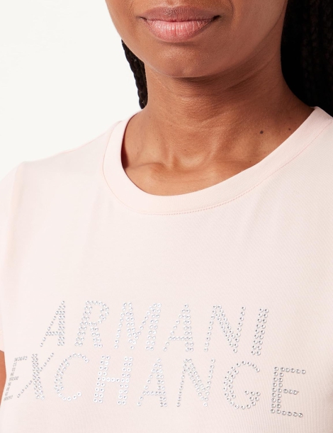 Женская футболка Armani Exchange со стразами 1159802324 (Розовый, XXL)