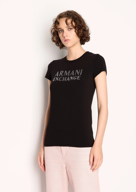 Женская футболка Armani Exchange со стразами 1159804645 (Черный, XL)