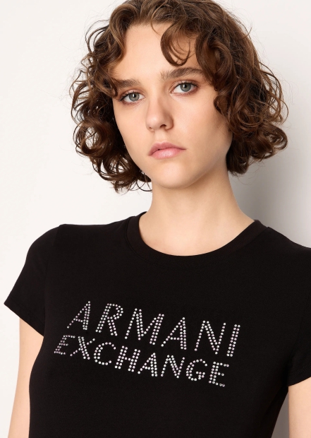 Женская футболка Armani Exchange со стразами 1159804645 (Черный, XL)