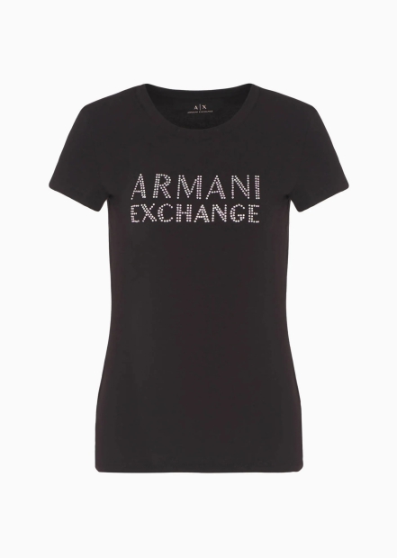 Женская футболка Armani Exchange со стразами 1159804645 (Черный, XL)