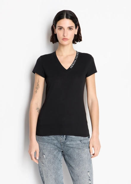 Женская футболка Armani Exchange с логотипом 1159807438 (Черный, XS)
