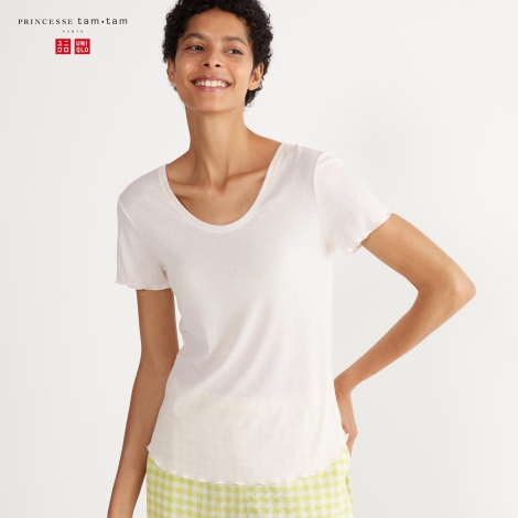 Футболка UNIQLO в рубчик 1159811315 (Молочный, S)