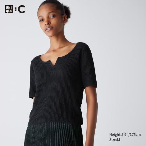 Укорочена футболка UNIQLO з легкої в'язки 1159811635 (Чорний, S)