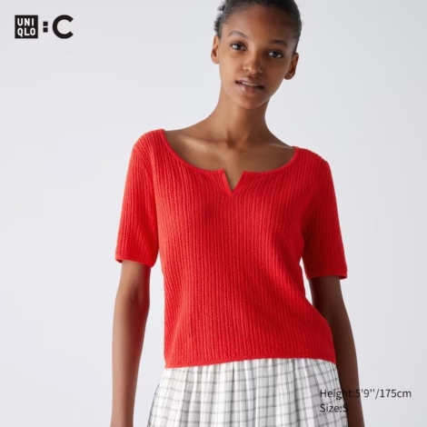 Укорочена футболка UNIQLO з легкої в'язки 1159811950 (червоний, XL)