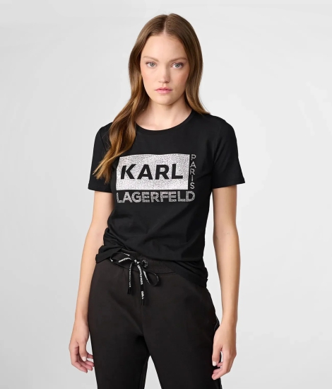 Жіноча футболка Karl Lagerfeld Paris з логотипом зі страз 1159812984 (Чорний, S)