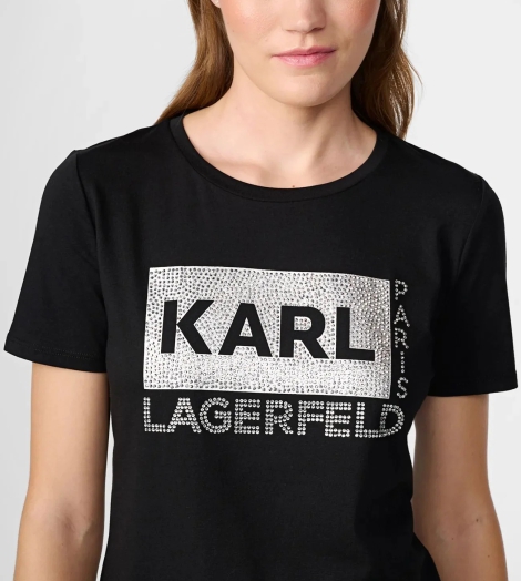 Жіноча футболка Karl Lagerfeld Paris з логотипом зі страз 1159812984 (Чорний, S)