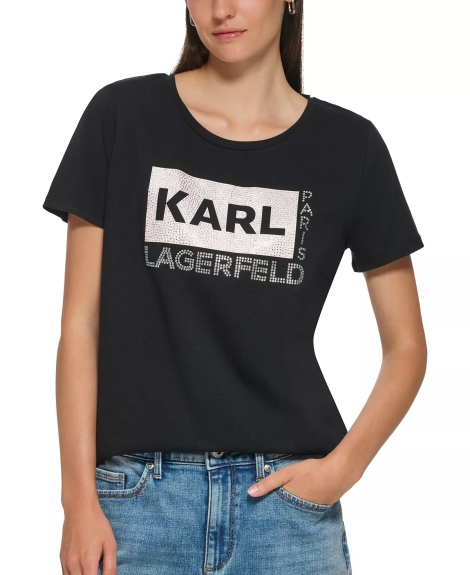 Жіноча футболка Karl Lagerfeld Paris з логотипом зі страз 1159812984 (Чорний, S)