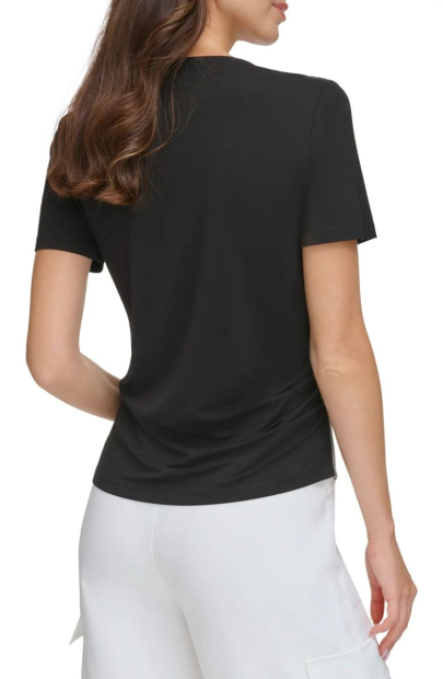 Женская футболка DKNY со вставкой из экокожи 1159813880 (Черный, XL)