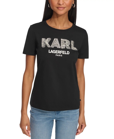 Женская футболка Karl Lagerfeld Paris с логотипом из жемчуга 1159816612 (Черный XS)