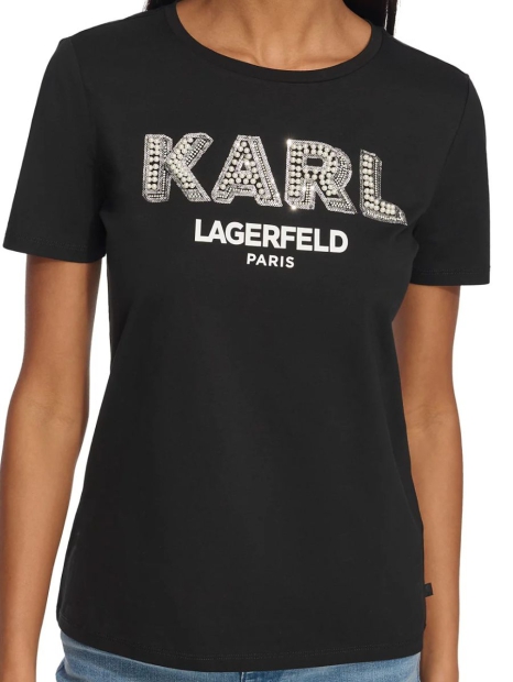 Женская футболка Karl Lagerfeld Paris с логотипом из жемчуга 1159816612 (Черный XS)