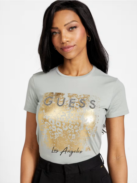 Женская футболка GUESS с логотипом из страз 1159821110 (Зеленый L)