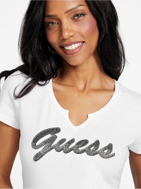 Жіноча футболка GUESS з логотипом зі страз 1159825239 (Білий M)