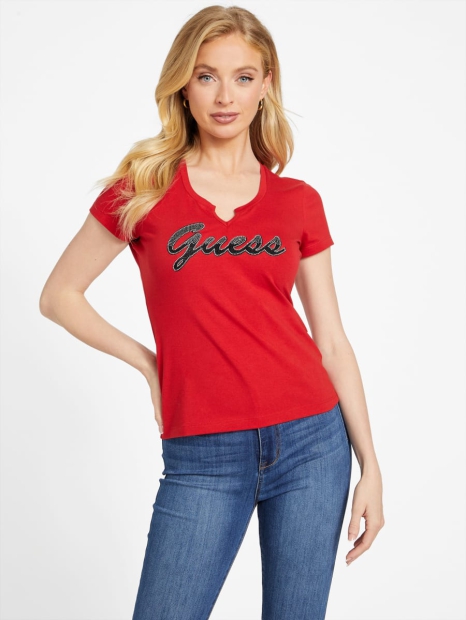 Жіноча футболка GUESS з логотипом зі страз 1159825244 (Червоний L)