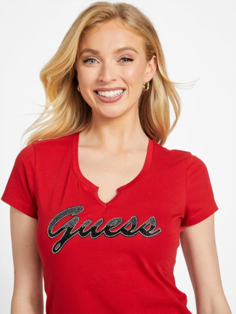 Жіноча футболка GUESS з логотипом зі страз 1159825244 (Червоний L)