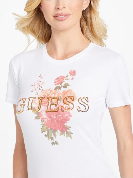 Жіноча футболка GUESS з принтом та паєтками 1159827412 (Білий XS)