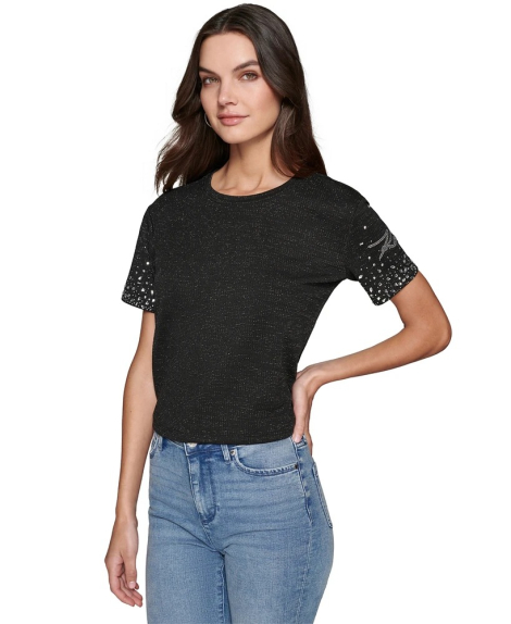 Жіноча футболка Karl Lagerfeld Paris зі стразами 1159831902 (Чорний XL)