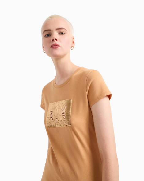 Женская футболка Armani Exchange с логотипом 1159832292 (Бежевый S)