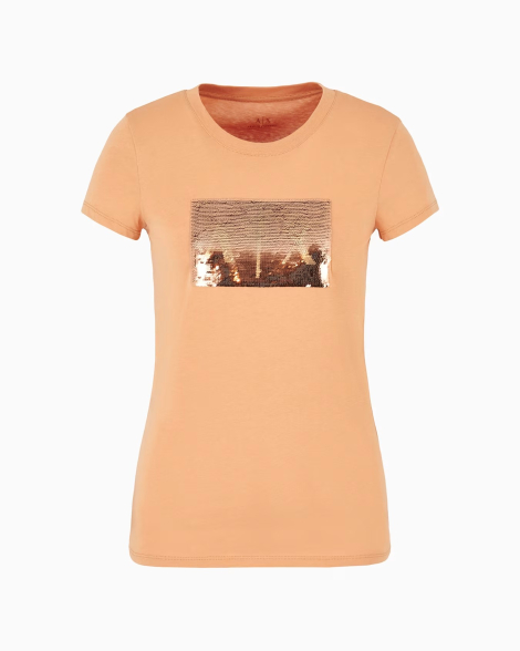 Женская футболка Armani Exchange с логотипом 1159832292 (Бежевый S)