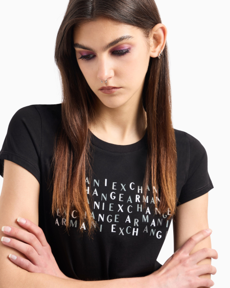Женская футболка Armani Exchange с логотипом 1159832785 (Черный S)