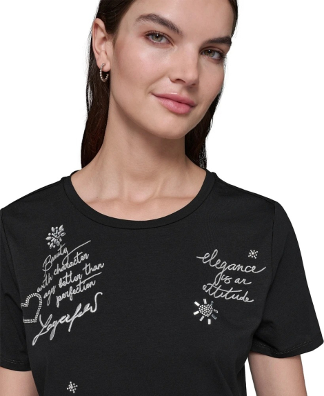 Женская футболка Karl Lagerfeld Paris с вышивкой и стразами 1159834719 (Черный M)