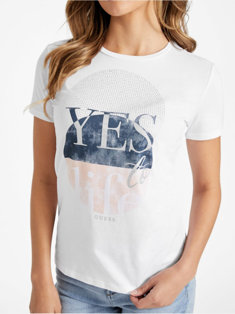 Женская футболка GUESS со стразами 1159834931 (Белый L)
