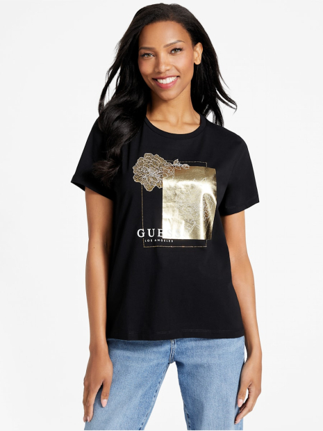 Жіноча футболка GUESS з принтом зі стразами 1159834940 (Чорний XS)