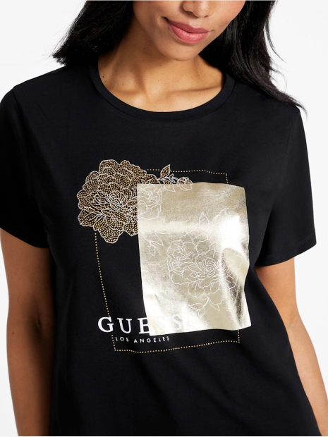Жіноча футболка GUESS з принтом зі стразами 1159834940 (Чорний XS)