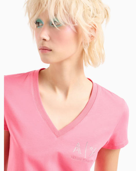 Жіноча футболка Armani Exchange з логотипом зі страз 1159835191 (рожевий XL)