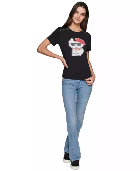 Женская футболка Karl Lagerfeld Paris с принтом и пайетками 1159837770 (Черный L)