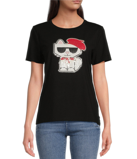 Женская футболка Karl Lagerfeld Paris с принтом и пайетками 1159837770 (Черный L)