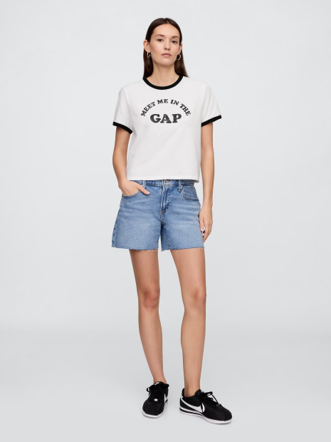 Женская укороченная футболка GAP с логотипом 1159836553 (Белый M)