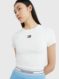 Футболка женская в рубчик Tommy Hilfiger с логотипом 1159785654 (Белый, M)