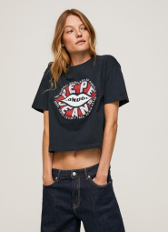 Женская укороченная футболка Pepe Jeans London с принтом 1159786567 (Синий, XL)