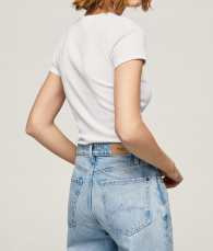 Женская футболка в рубчик Pepe Jeans London с логотипом 1159786644 (Белый, L)