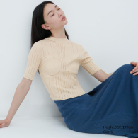 Укороченная вязаная футболка UNIQLO Mame Kurogouchi 1159790168 (Бежевый, XS)