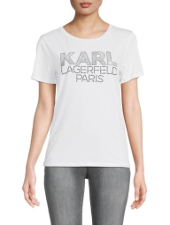Женская футболка Karl Lagerfeld Paris со стразами 1159793961 (Белый, L)