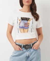 Женская футболка GUESS с принтом и стразами 1159801237 (Белый, M)