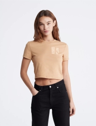 Женская укороченная футболка Calvin Klein с логотипом 1159805536 (Коричневый, M)